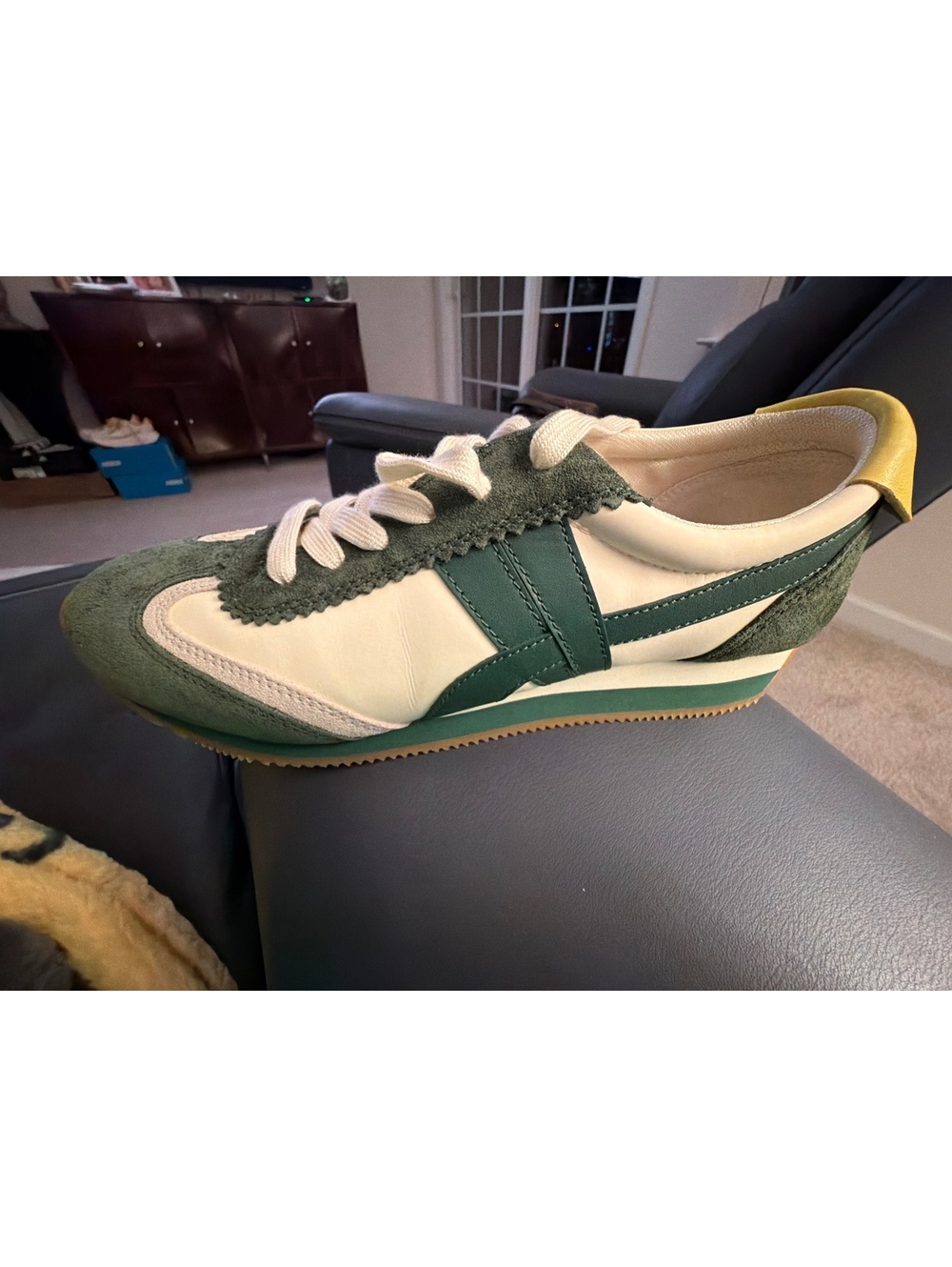 Tory Burch Green and Yellow Leather and Textile Sneakers, Size 9M
